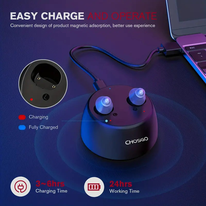 CHOSGO CIC OTC Rechargeable Hearing Aids For Mild Hearing Loss